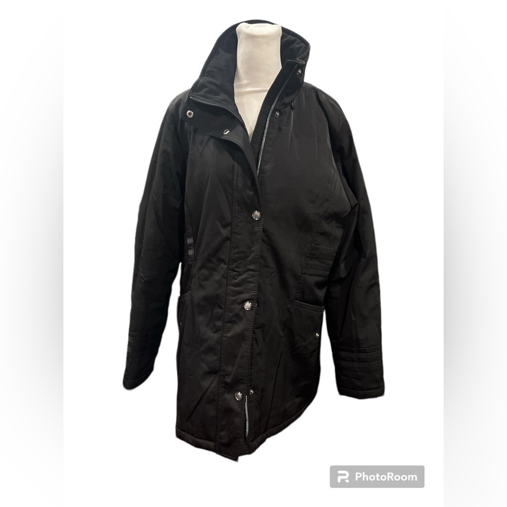 Croft & Barrow Womens Black Quilted Puffer Parka Jacket Size Large Full Zip Snap